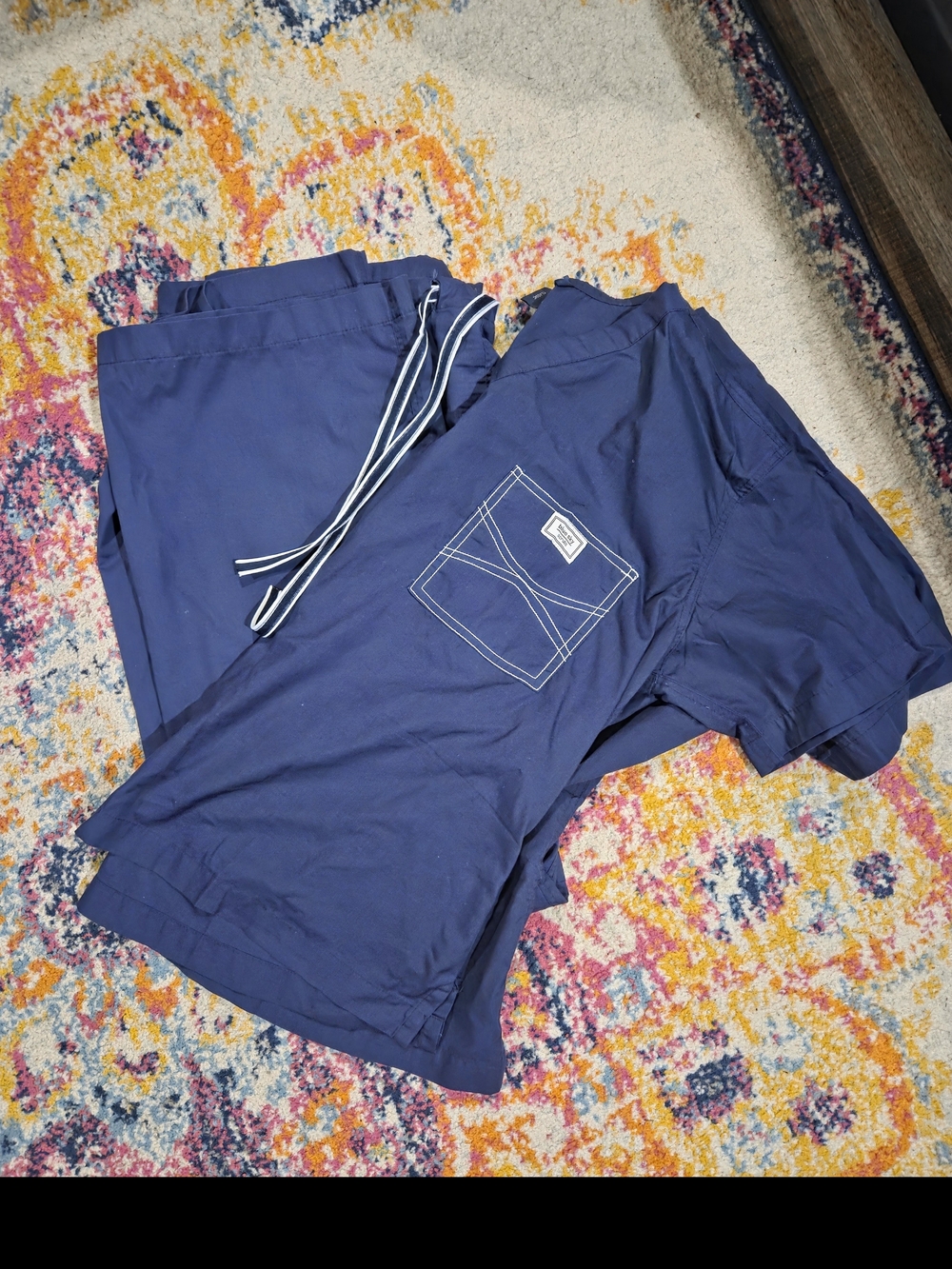 Women's Blue Sky Navy Drawstring Scrub Set